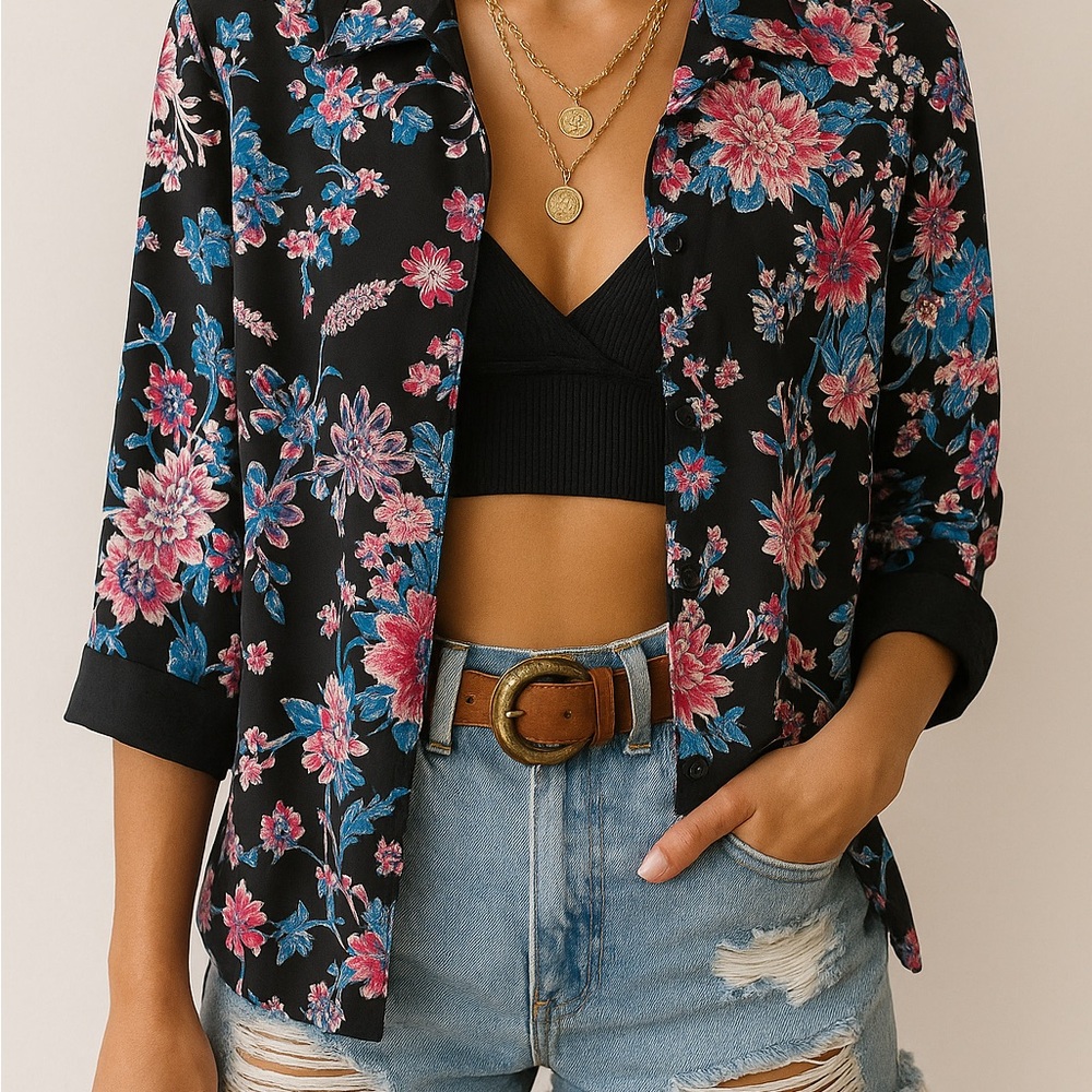SilkLand Black Floral‎ Jacket